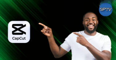 A Young dark skin guy smiling and pointing right