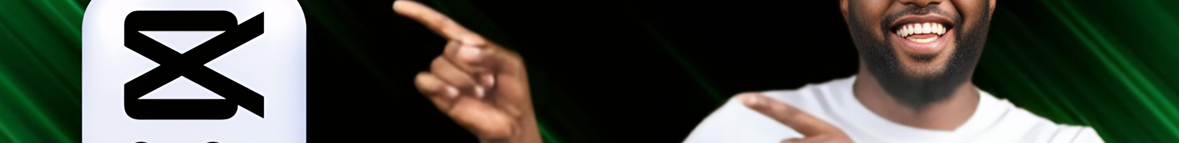 A Young dark skin guy smiling and pointing right